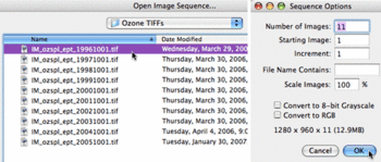 Navigate to Ozone folder, choose top image, OK sequence options