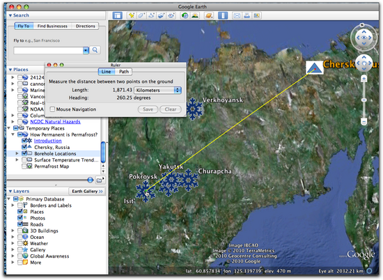 measure from Chersky to isit