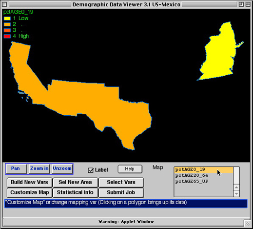 Percent age 0 to 19 for regions