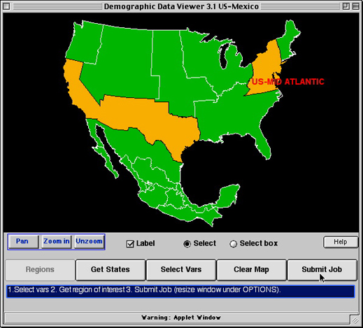 Cursor over Submit Job with two regions selected