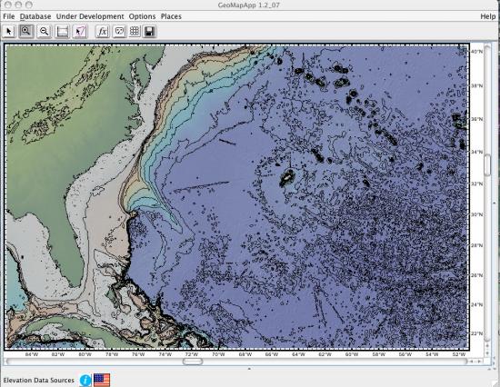 GeoMapApp contour of the Atlantic Ocean