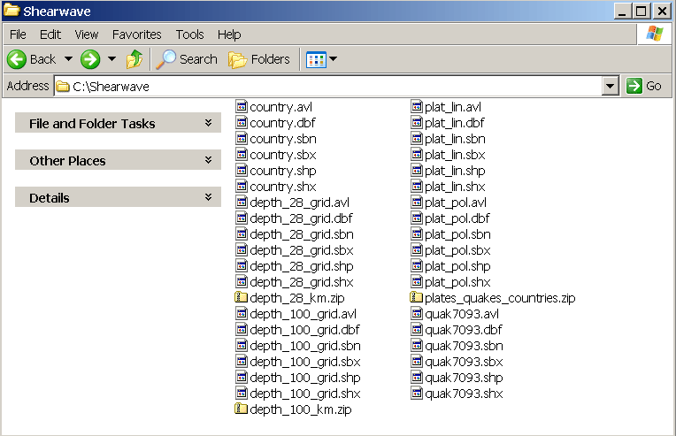 displays contents of shearwave folder after unzip