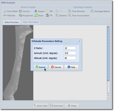 hillshade preview window