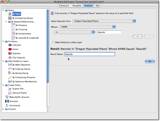 seaside selection dialog box