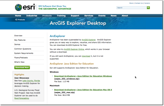 Arc Explorer downloads window