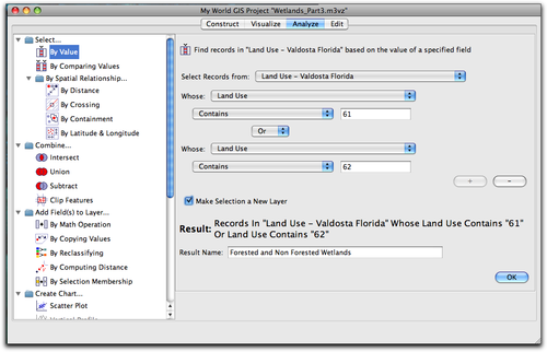 dialog box for wetlnds selection