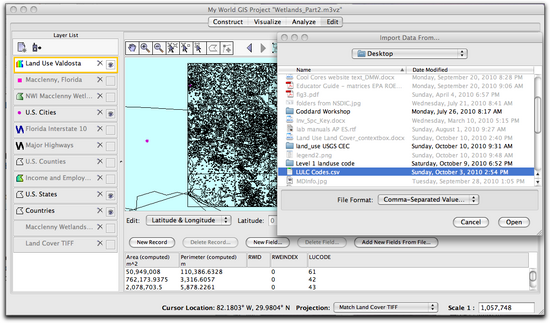 import table dialog box