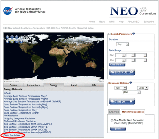 NEO Solar Insolation Dataset