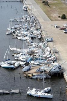Boats piled up by Hurricane Ivan