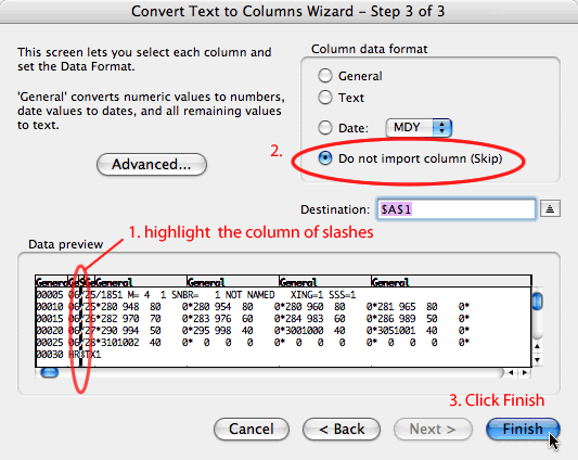 Settings to skip column of slashes