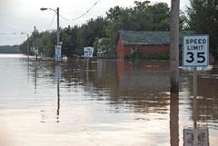 Flooding in a residential area