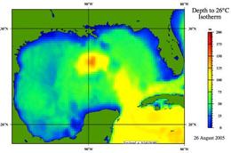 Depth to 26.C Isotherm, Gulf of Mexico, 26 August, 2005