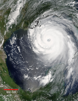 Image of Hurricane Katrina approaching the Gulf Coast of the US