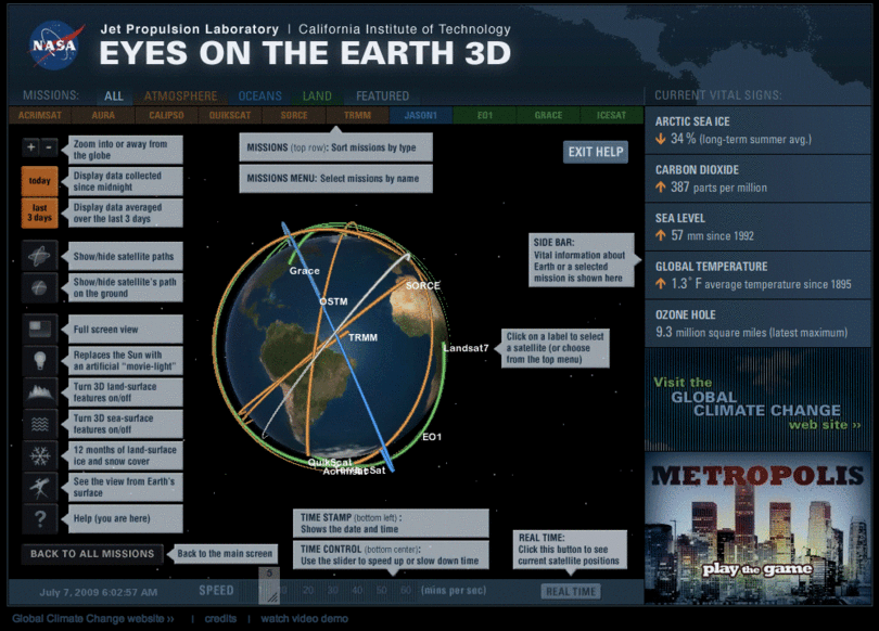 Eyes on the Earth 3-D Help Screen