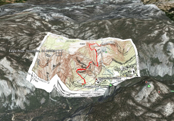 Yosemite Map with Terrain (Tilted View)