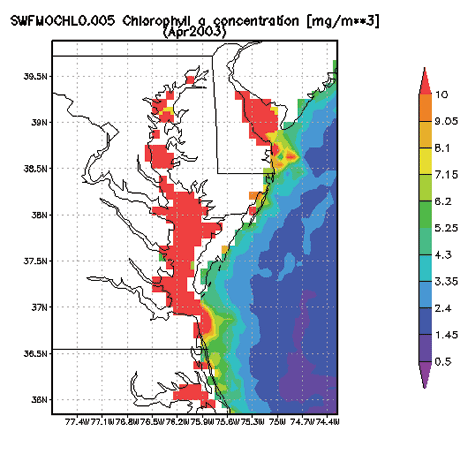 Giovanni: Chesapeake Chlorophyll a Concentration for April, 2003
