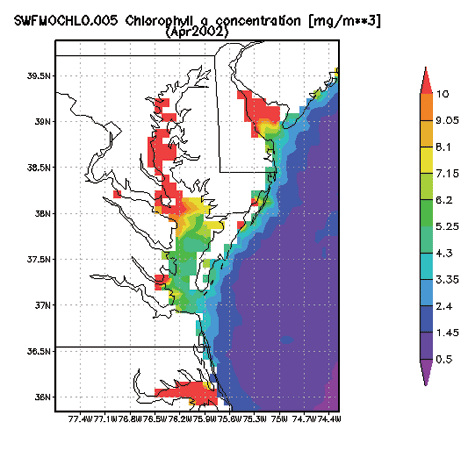 Giovanni: Chesapeake Chlorophyll a Concentration for April, 2002