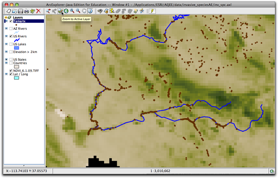map with NDVI and Tamarix