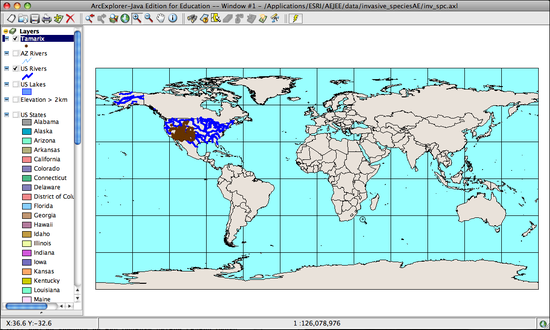 map with US riverds and Tamarix