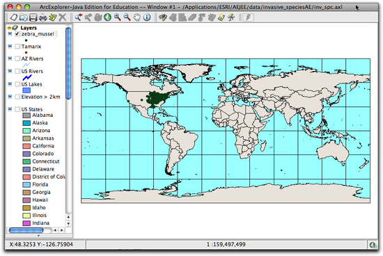 map with Zebra mussel on
