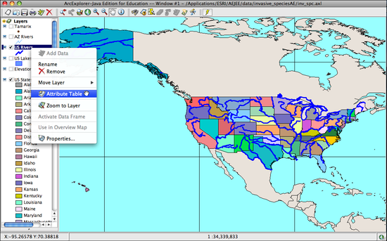 Open Attribute Table of US Rivers