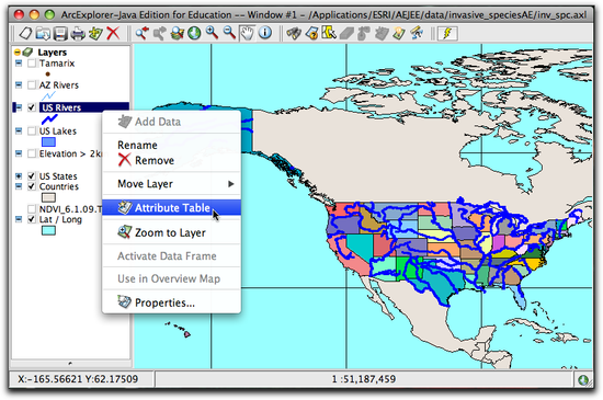 Open Attribute Table of US Rivers