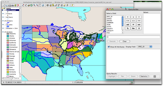Query Bulider window and map