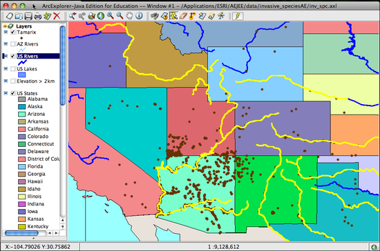 Rivers selected with SelectionTool