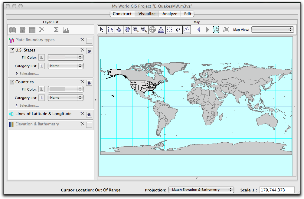 longitude and latitude world map. A base map opens,