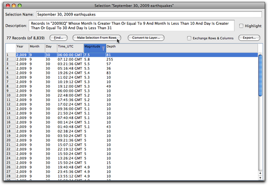 8 make selection from rows