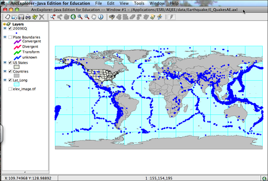 Blue EQ 2009 on map