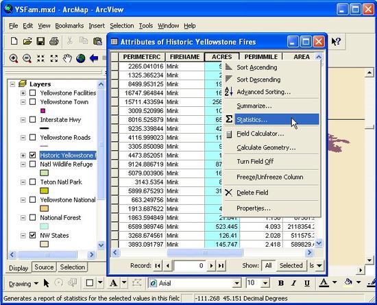 121 Statistics on Attribute Table