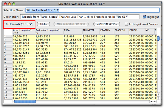 51 attribute table of selection