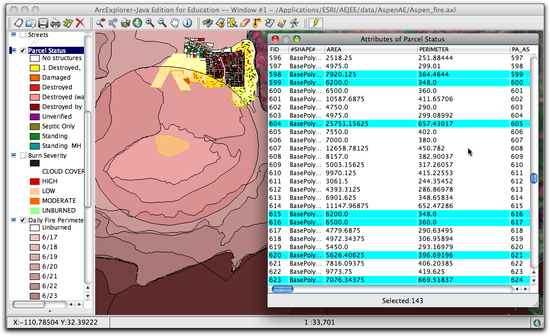 attribute table of parcels open scrolled down