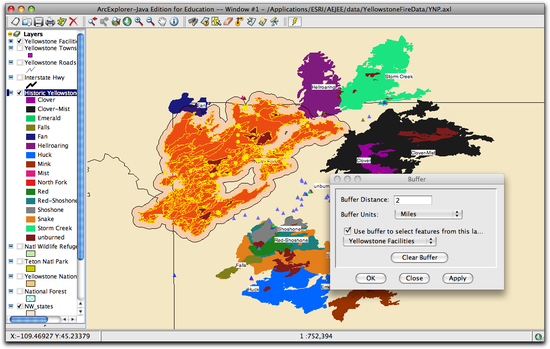 buffer with facilites highlighted