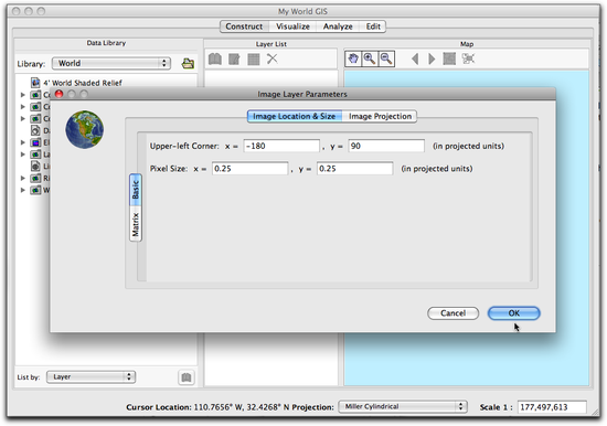 image location and size accept defaults