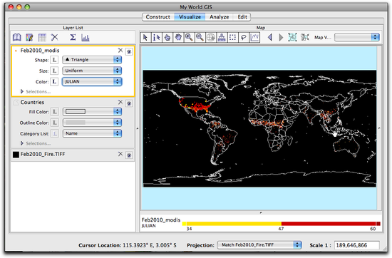 Modis data on map and symbolized