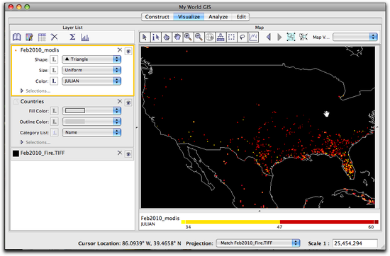 Modis on map and zoomed in