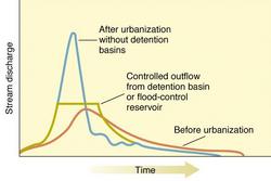 Streamflow hydrograph comparing pre- and posturbanization trends.