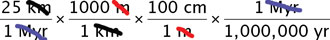cancel units to convert cm/Myr to cm/year