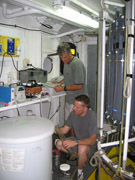 Craig Carlson and Bob Morris size fractionating dissolved organic carbon via tangential flow filtration system.