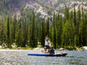 Sediment coring at a mountain lake.