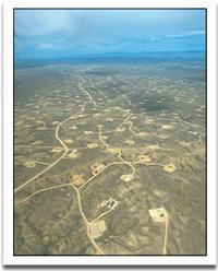 Aerial view of a Wyoming gas field.