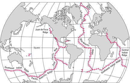 map of mid-ocean ridges