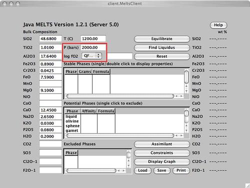 MELTS Pressure and fO2 Conditions