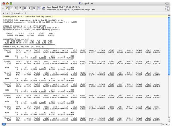 Thermocalc output screen shot