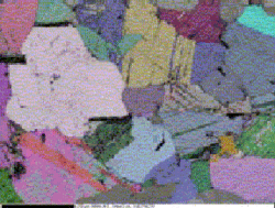Colors show variation in crystal orientations