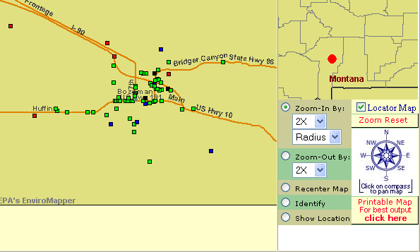 Envirofacts map of Bozeman MT