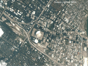 Satellite imagery of Superdome after Hurricane Katrina.