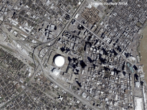 Satellite imagery of Superdome before Hurricane Katrina.